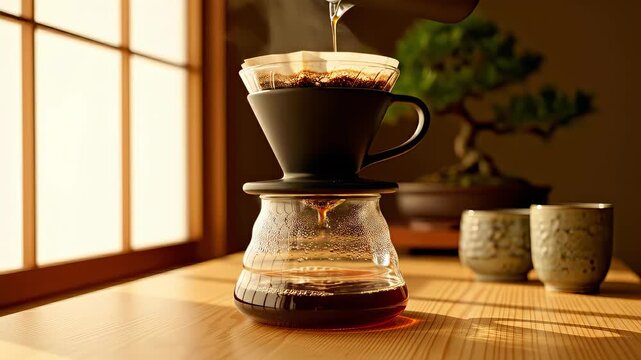 Tranquil coffee ritual with understated decor and nature