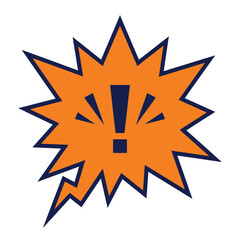 Fototapeta premium Orange comic book explosion speech bubble with exclamation mark, warning symbol, alert notification