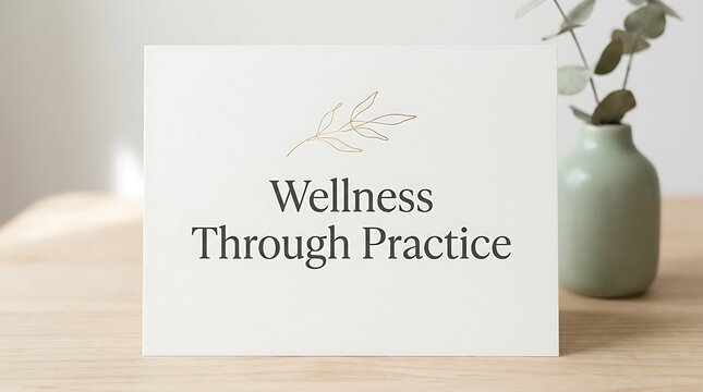 Minimal gold accents, text &ldquo;Wellness Through Practice&rdquo;