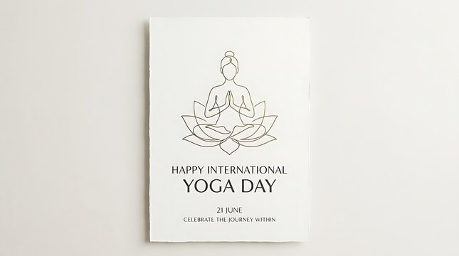 Minimal elegant poster, centered text &ldquo;Happy International Yoga Day&rdquo;