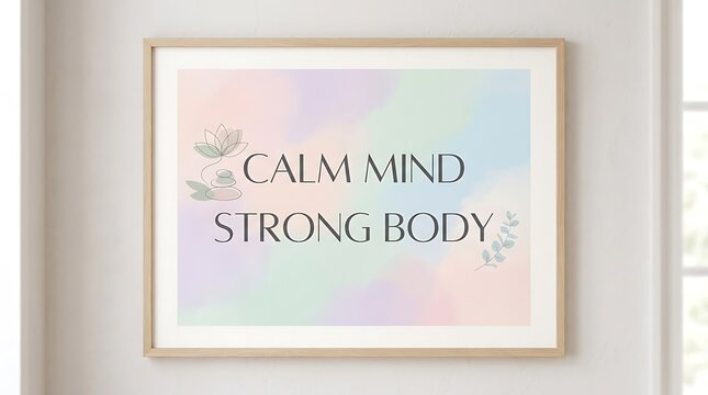"Calm Mind Strong Body" is written in simple pastel colors