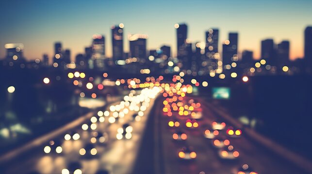City highway traffic at dusk. Background cityscape. Urban commute