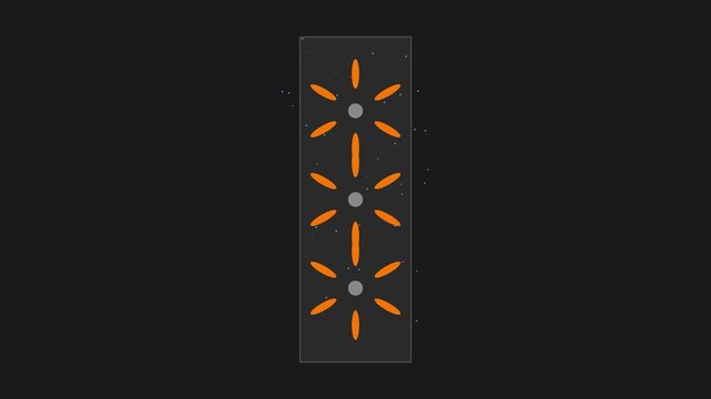 Minimalist geometric motion with pulsing orange floral patterns and floating particles on dark animation 4k background