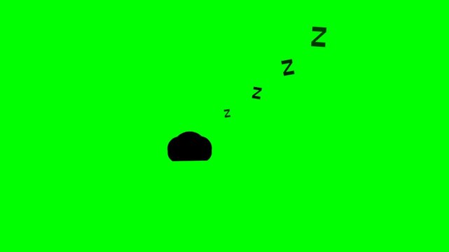 sleeping silhouette with zzz symbols, minimalist 2D animation, rest and fatigue concept, isolated on green screen for chroma key
