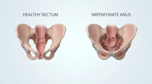 3D Medical Anatomy of Healthy Rectum vs Imperforate Anus
