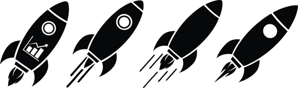 Rocket Ship Icons With Business Graph and Flames on White