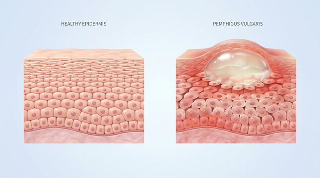 3D Comparison of Healthy Epidermis vs Pemphigus Vulgaris Blister

