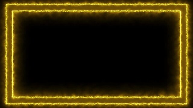 Abstract Golden Glowing Frame on Black Background with Digital Light Rays Motion Wave Energy Texture Futuristic Luxury Wallpaper Illustration and Copy Space Design