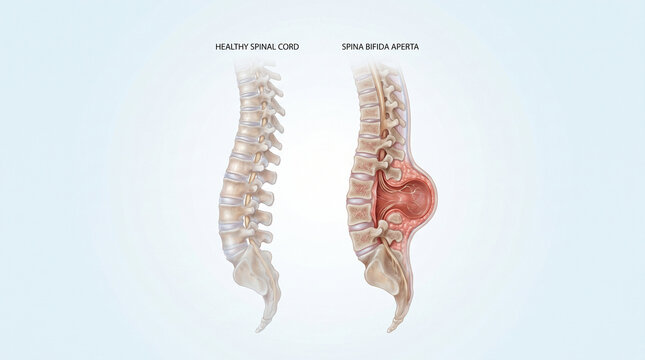 Spina Bifida Aperta and Healthy Spinal Cord 3D Anatomy Comparison
