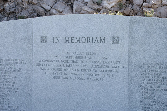 Memorial marker to those who died on the site of the 1857 Mountain Meadows Massacre in Utah