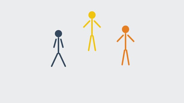 Three colorful stick figures jumping at different heights