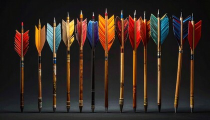 Fototapeta premium Colorful Arrow Fletchings - A Detailed Look at Archery Equipment.