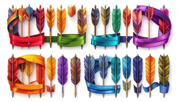 Colorful Arrow Feather Collection with Decorative Ribbons.