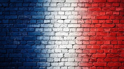 Textured Brick Wall Painted with the Colors of the French Flag Blue White and Red france tricolor © Doley Design