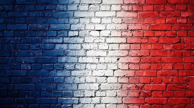Textured Brick Wall Painted with the Colors of the French Flag Blue White and Red france tricolor