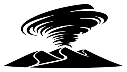 Obraz premium Tornado vortex spinning over desert sand dunes in black stencil silhouette style