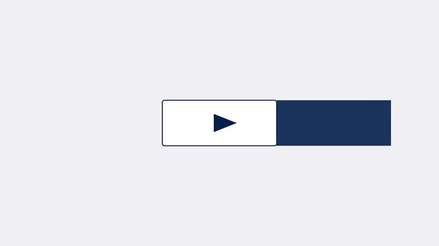 Minimalist abstract motion with rotating dark blue rectangle and play button animation 4k