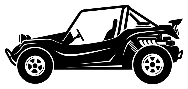 Beach buggy dune car silhouette in minimalist flat vector style