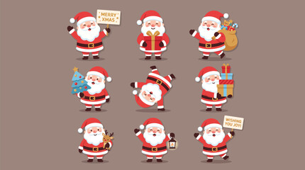 Santa claus characters vector illustration with gifts and holiday greetings © Mehedi