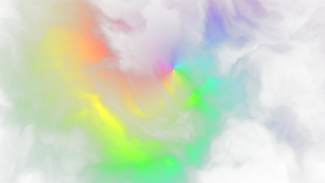 Colorful rainbow smoke cloud swirl texture with yellow hue for vivid abstract fog effect background design