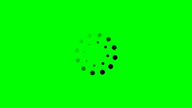 black loading buffering icon, minimalist digital animation, processing and data latency concept, chroma key green screen background loop