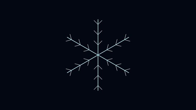 Minimalist snowflake animation on dark background: winter holiday motion for seasonal and christmas branding 4k
