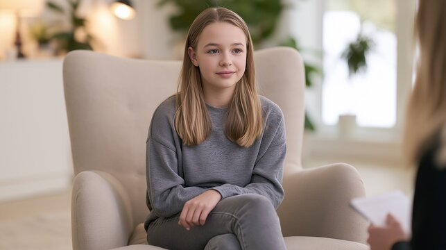 Teenage Girl in Therapy Session, Excellent for Adolescent Mental Health, Counseling and Emotional Support