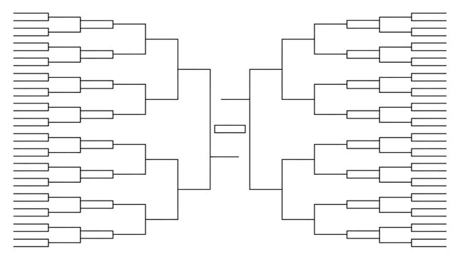 Blank white tournament bracket template for 64 teams neutral sports championship playoff diagram illustration