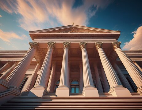 grand courthouse against the sky marble column details on building