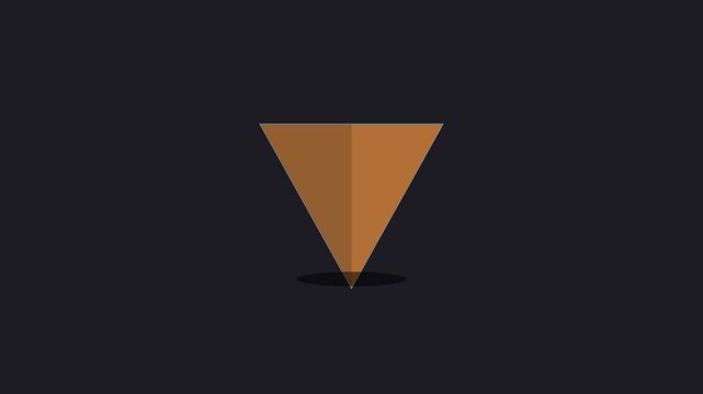 Rotating brown triangle 3 d shape animation on dark 4k background
