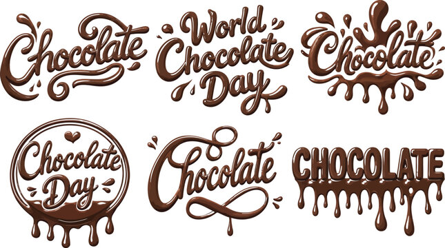 Chocolate day text and logo designs with melted chocolate effects