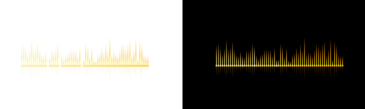 Orange red fire music equalizer bar and sound waveform icon set on black background for audio template