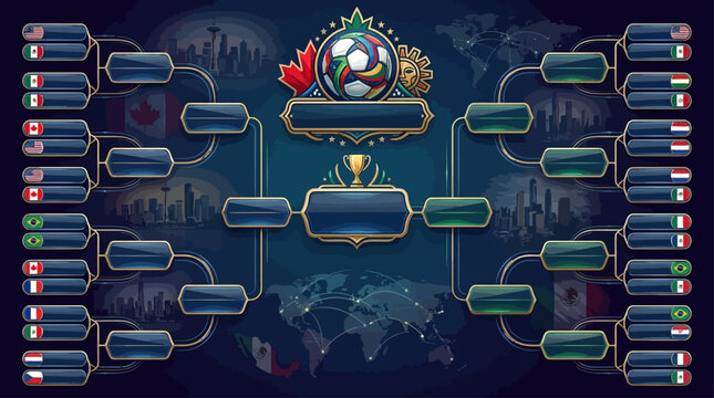 2026 Football Championship Tournament Bracket with National Team Logos and Trophy Display