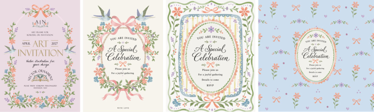 Floral invitation and card. Classic vintage vector illustration: baroque frame, aesthetic elements, flowers, vignette, wreath, elegant pattern, delicate seamless design for a greeting card or pastel b