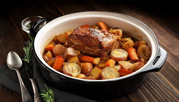 roast with farm fresh pork parsnips onions and fragrant cider sauce in the dutch oven