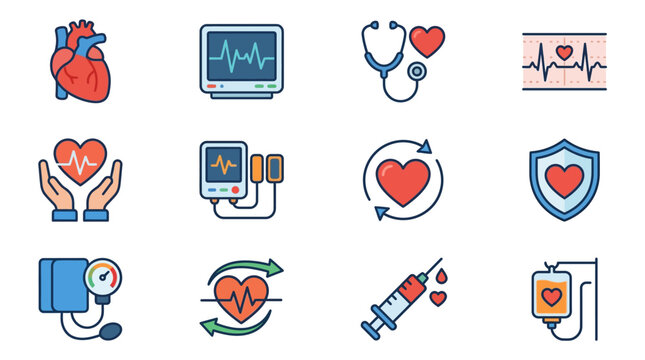Comprehensive Set of Cardiology and Heart Health Medical Icons for Healthcare and Wellness Design