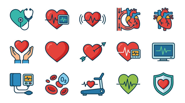 Comprehensive Cardiology and Heart Health Medical Icons Set for Healthcare Diagnostics and Cardiovascular Wellness
