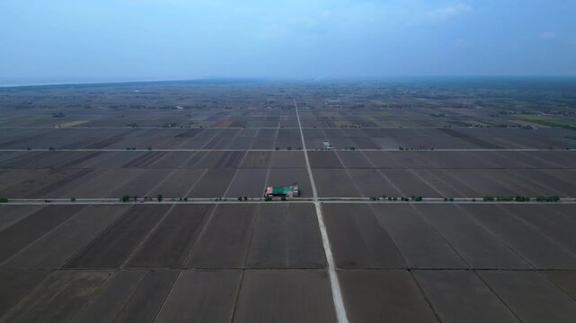 Sekinchan rice fields preparing for cultivation. Best aerial view drone