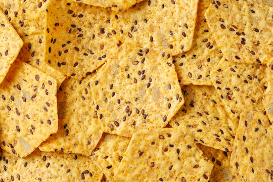 Seeded Tortilla Crackers Background, texture