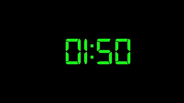 2 Minute countdown animation on black background. 4K countdown animation, 2 minutes displays a timer counting down minutes and seconds.