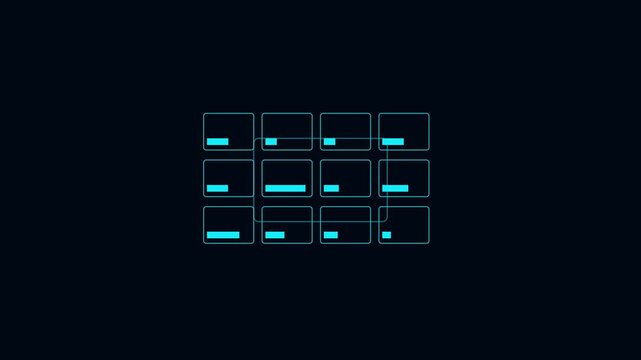 Digital data grid interface with pulsing blue ui for futuristic technology and cyber security concept animation 4k