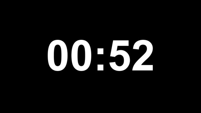Digital Countdown timer one minute animation, Glowing 1 minute countdown animation from 60 seconds to 0 seconds. 1 minute countdown timer on a black background. 4k video