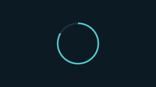 Minimalist loading spinner animation: cyan circular progress bar on dark 4k background, for ui and, digital interface projects