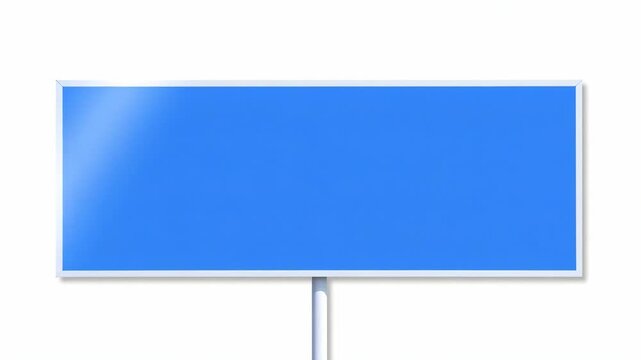 Blue sign on pole against gray background.