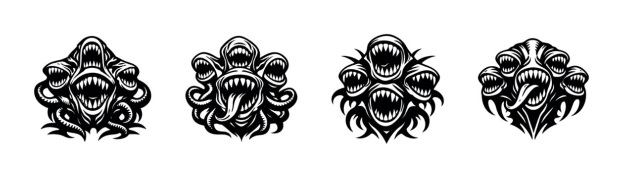 Monstrous creature with multiple heads and sharp teeth, a terrifying entity