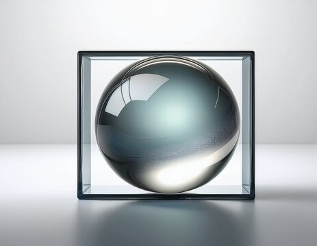 geometric l square with crystal ball on white background conceptual design