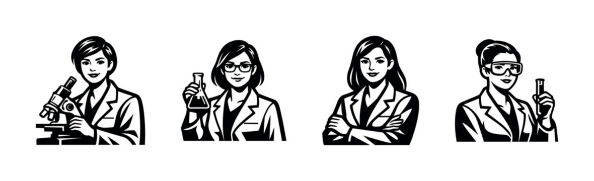 Diverse female scientists in lab coats with equipment, representing innovation and research