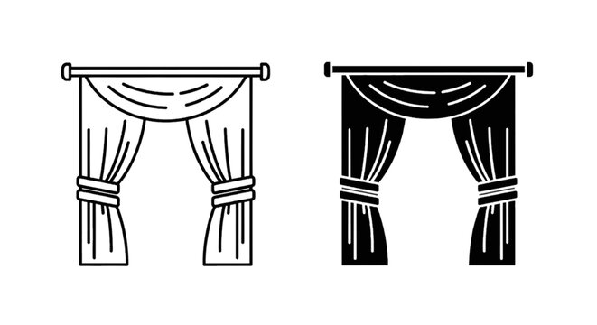 Vector illustration of curtains icon set, window drapes with tiebacks, vector illustration on a transparent background