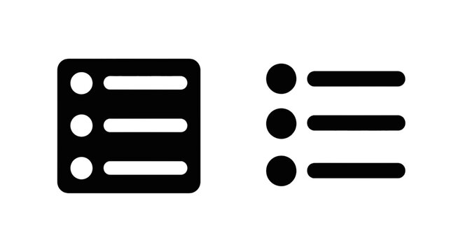 Vector illustration of bullet point list icons set, vector illustration of menu symbols on a transparent background