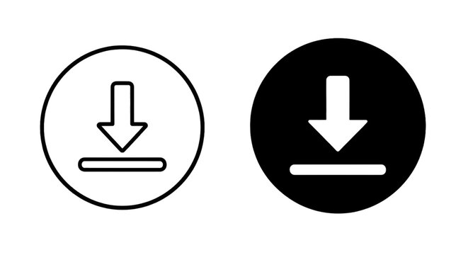 Vector illustration of download icon set, vector illustration of download sign in outline and solid on a transparent background